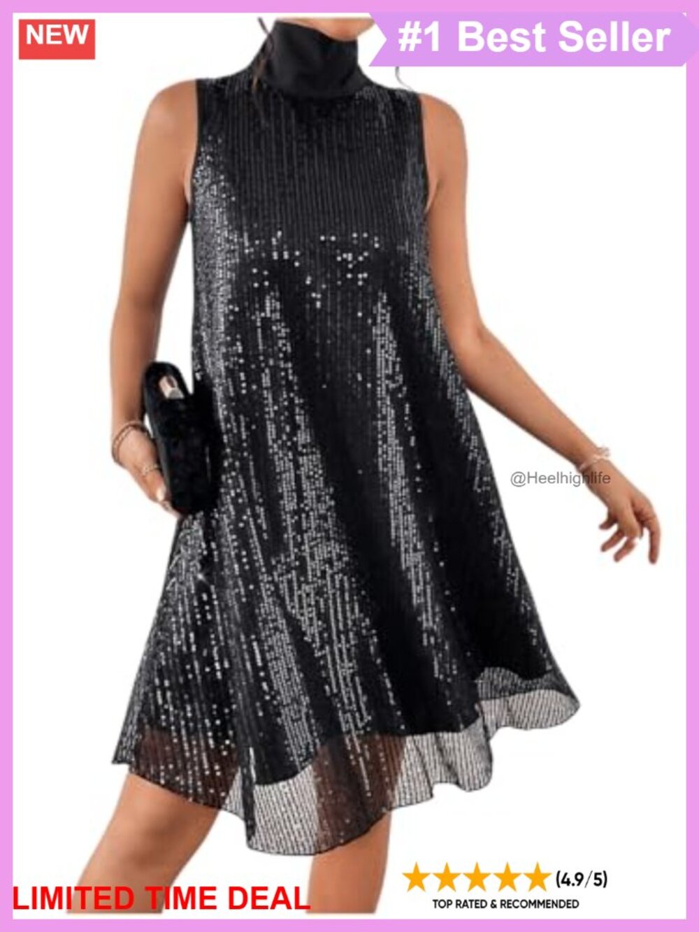 Sequin Sleeveless High Neck Bow Back Party Dress